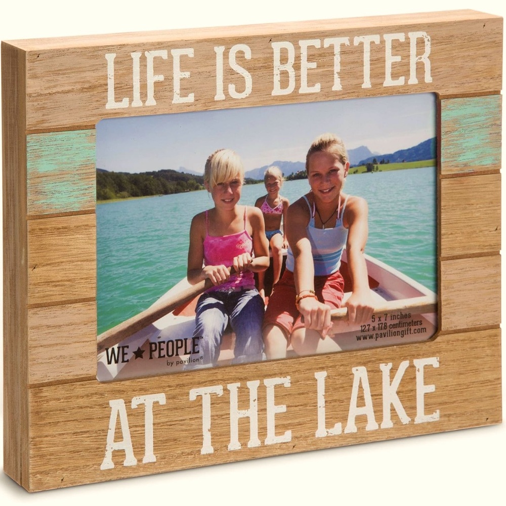 WE PEOPLE “Life Is Better At The Lake” Rustic Wooden Frame with Blue Accent 5x7